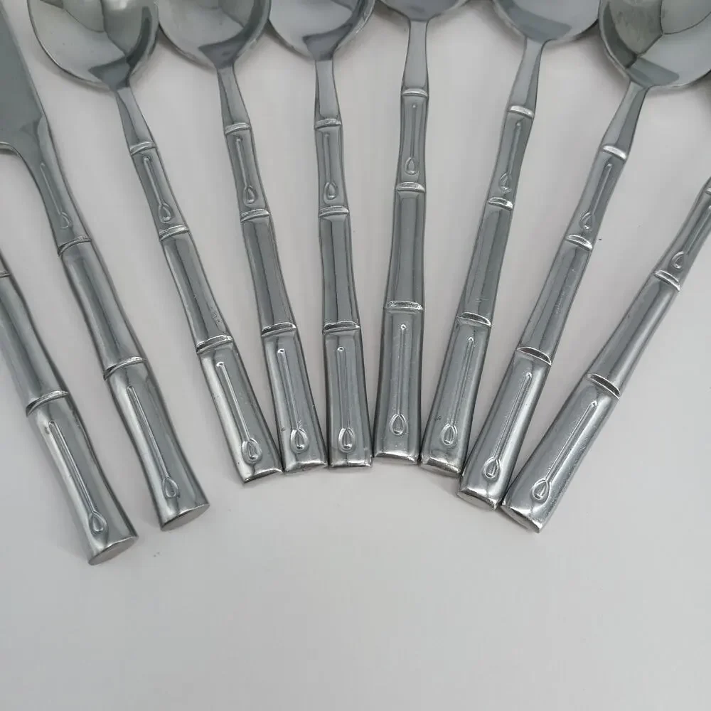 9X Spoons Flatasy Bamboo Stainless Flatware Silverware Table Teaspoon Butter Knv